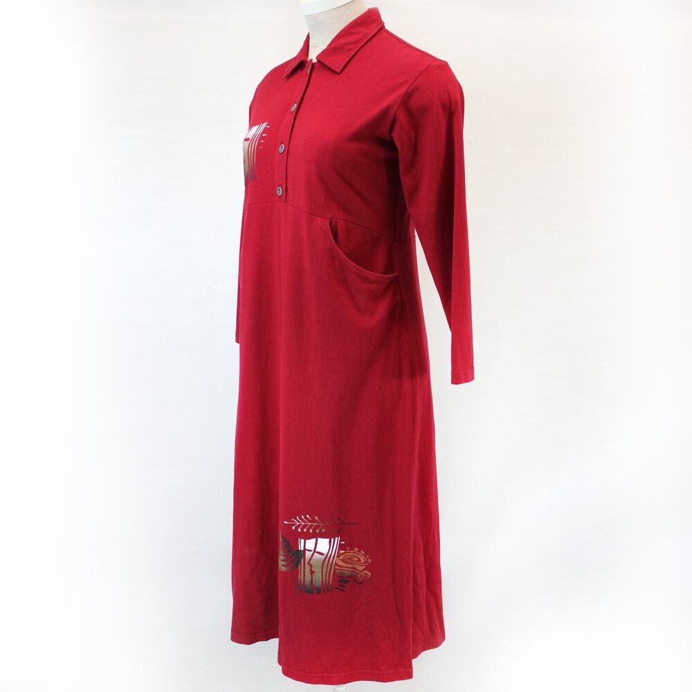 Fenini Art to Wear Red Collared Long Sleeve Maxi Dress made in USA Medium